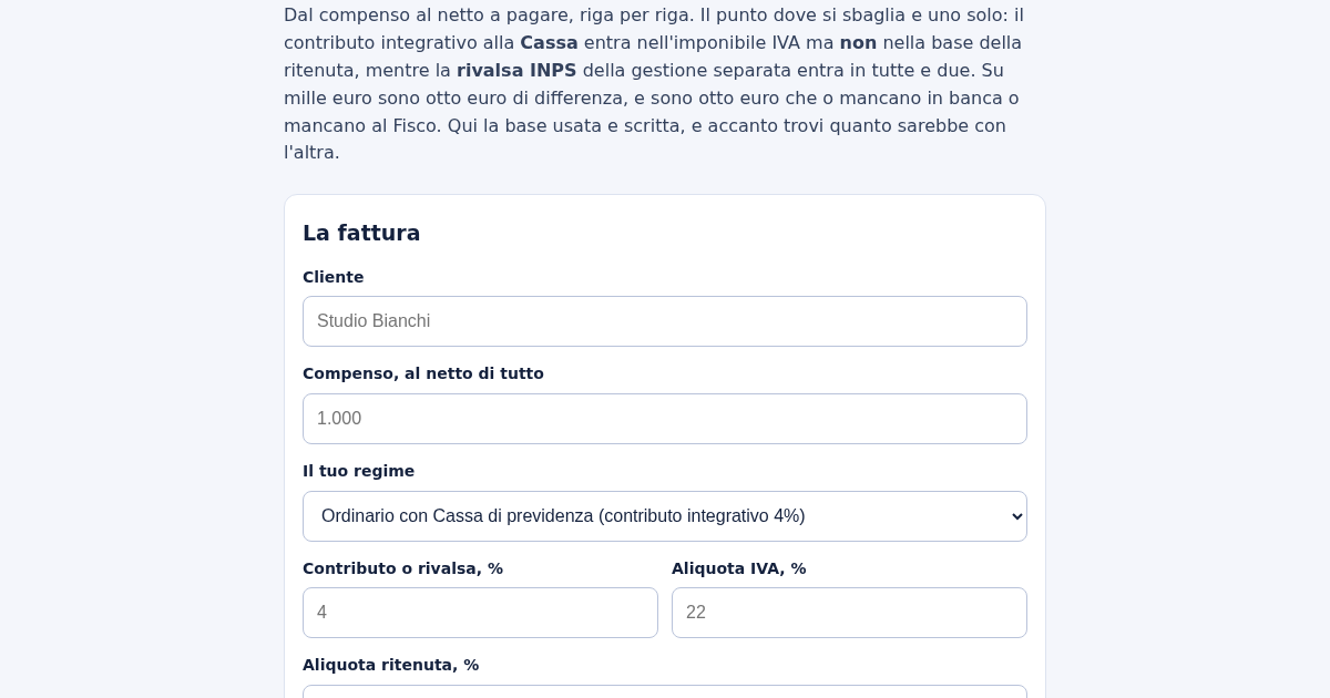 Calcola Ritenuta d'Acconto: dal Compenso al Netto a Pagare